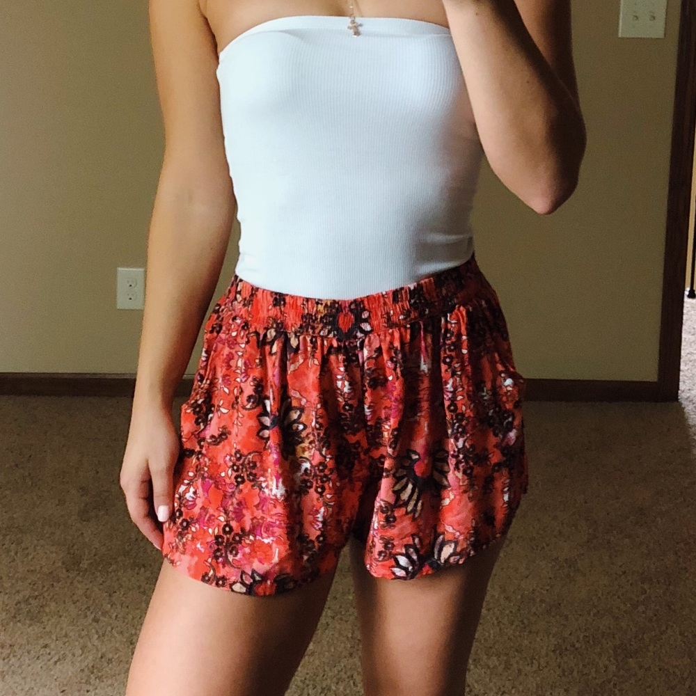 Flowy Red Floral Shorts